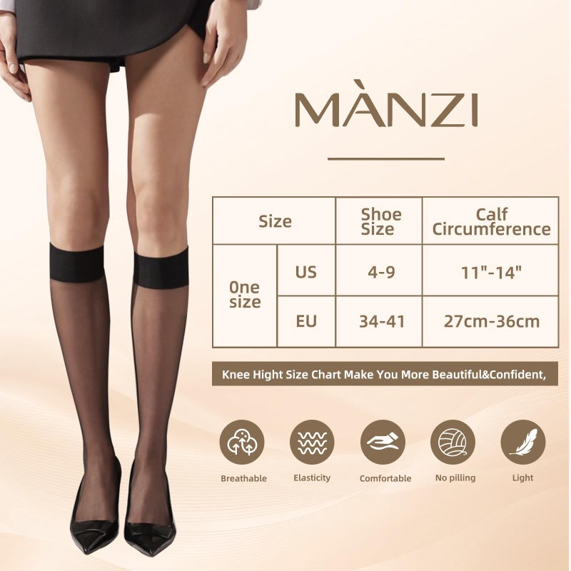 MANZI 12 Pairs Lady's Sheer Knee High Stockings, 6 Pairs Black, 6 Pairs Natural - Image 5